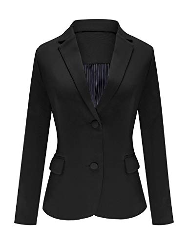 luvamia Women's Long Sleeve Formal Notch Lapel Button Down Blazer Pockets Jacket Casual Outfits for Women Womens Black Jacket Black Jacket Women Fashion Black Size M