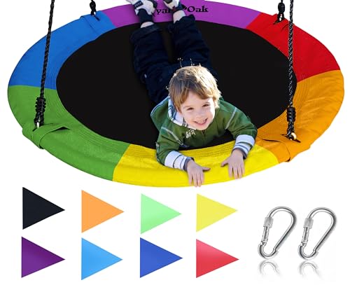 Royal Oak Saucer Tree Swing,Giant 40 Inches with Carabiners and Flags, 700 lb Weight Capacity, Steel Frame, Waterproof, Easy to Install with Step by Step Instructions, Non-Stop Fun! (Rainbow)